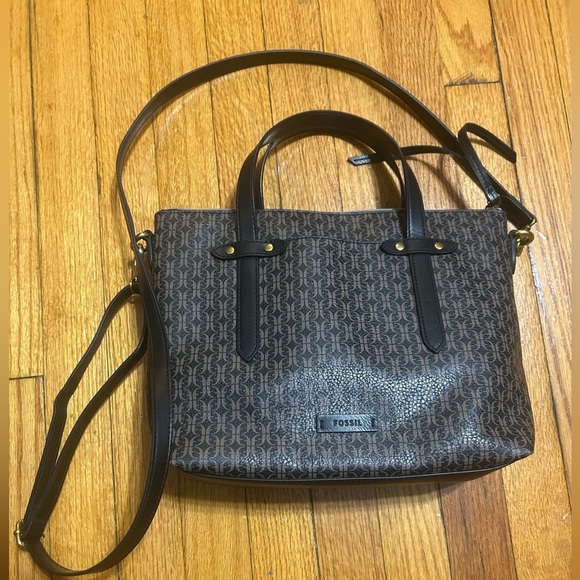 FOSSIL FELICITY SATCHEL CROSSBODY HANDBAG, BLK/BROWN - Picture 1 of 11